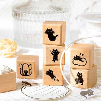 Cat Theme Childlike Cartoon Cute Wooden Rubber Stamp