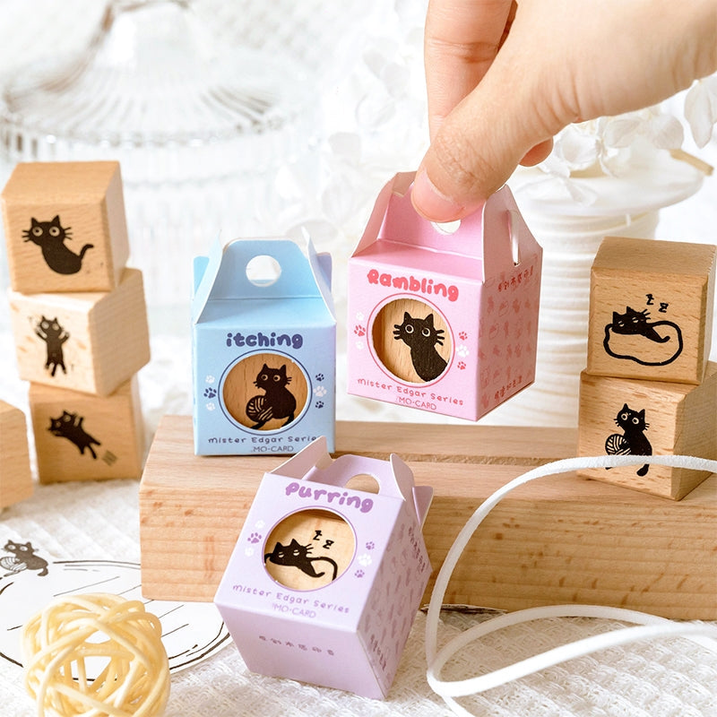 Cat Theme Childlike Cartoon Cute Wooden Rubber Stamp