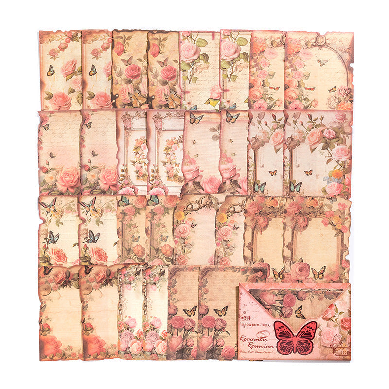 Floral Butterfly Burnt Scrapbook Paper - Journal Carnival