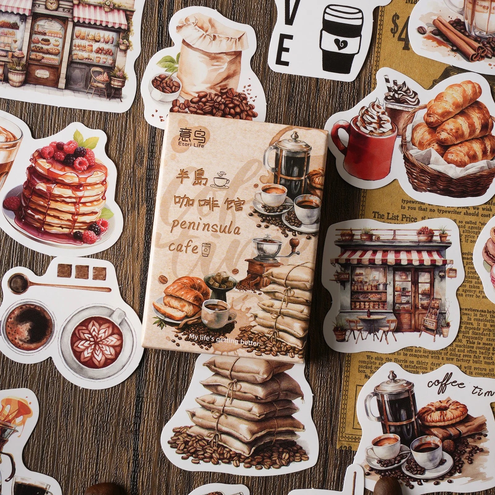 Peninsula Cafe coffee theme Sticker box - Journal Carnival