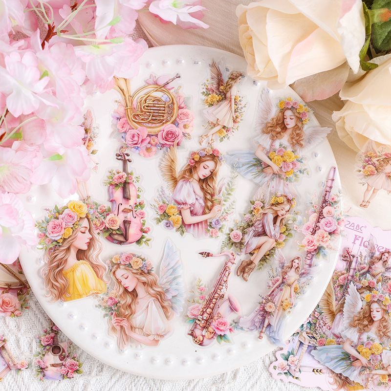 Melody of Strings Floral Maiden Stickers - Journal Carnival