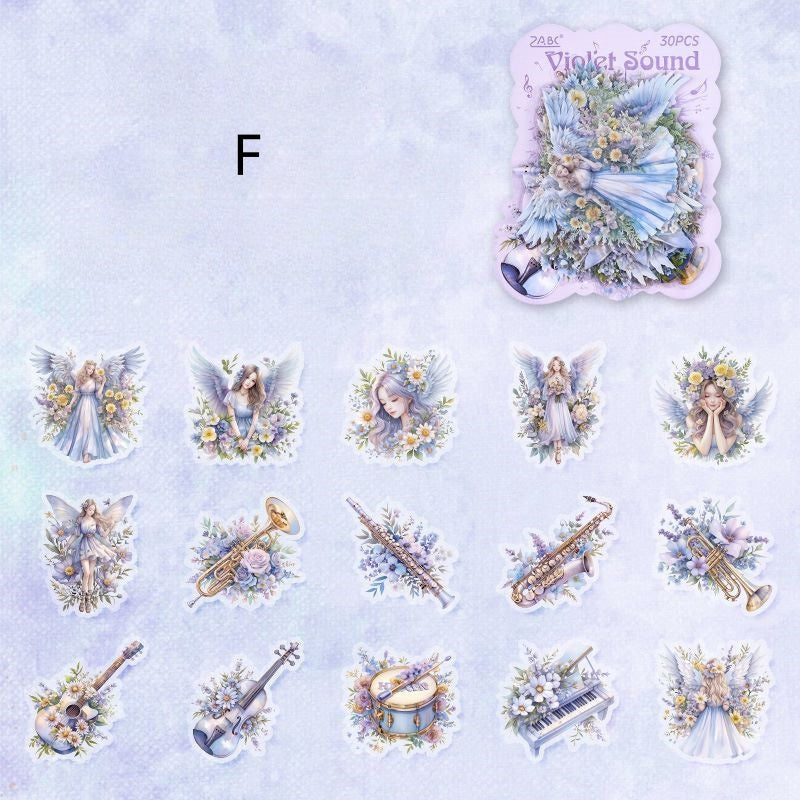 Melody of Strings Floral Maiden Stickers - Journal Carnival