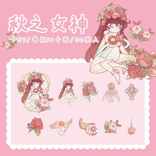 Pink Flower Girl Illustration PET Sticker