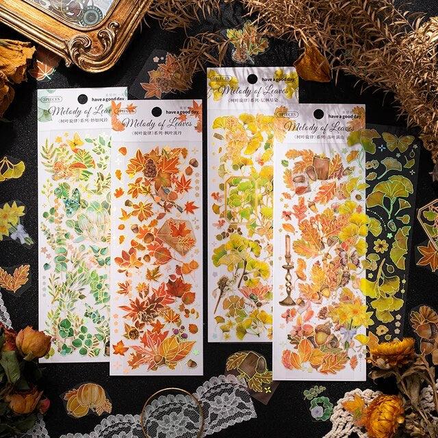 Gray leaf melody series Gold foil stickers