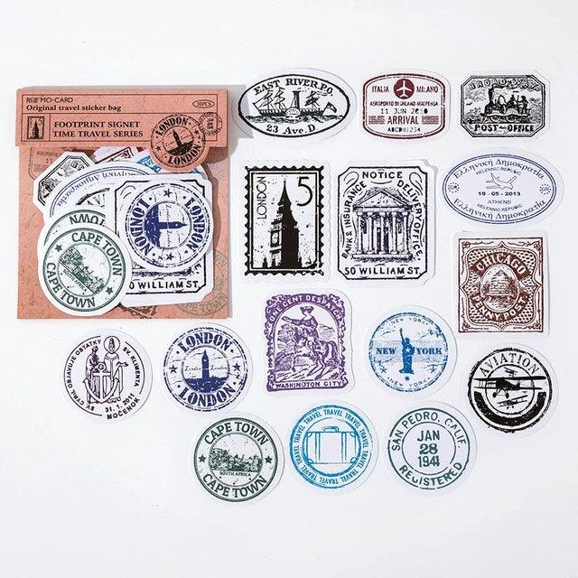 Vintage Time Travel Stamp Stickers - Journal Carnival