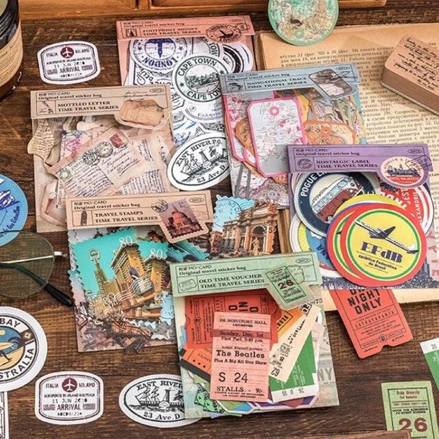 Vintage Time Travel Stamp Stickers - Journal Carnival