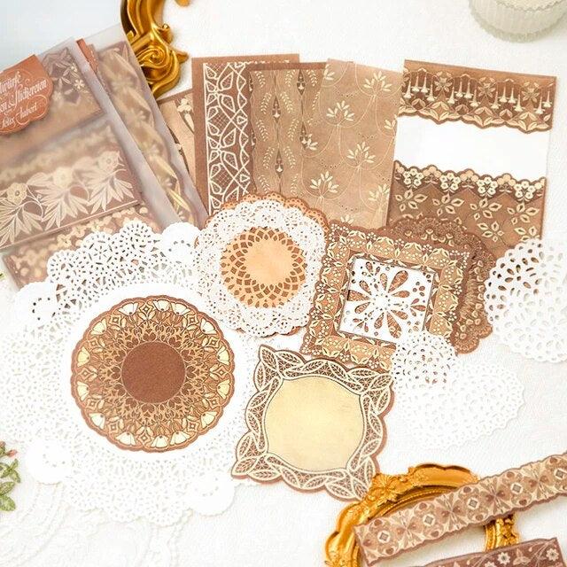 Lace pattern coffee stained papers - Journal Carnival