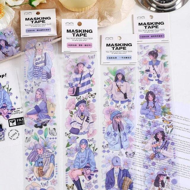 Purple theme Flower Girl Masking Tape - Journal Carnival