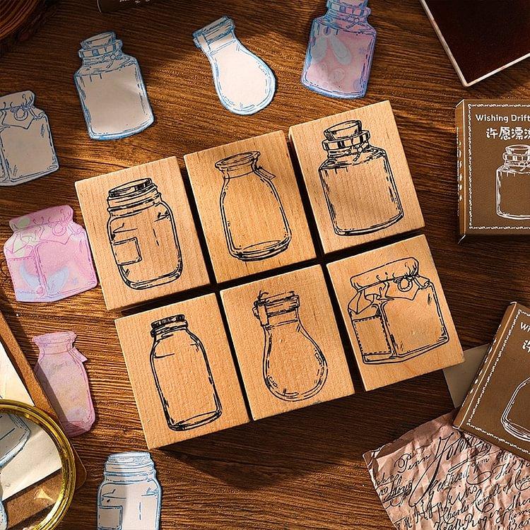 Vintage Drift Bottle Wooden Stamp - Journal Carnival