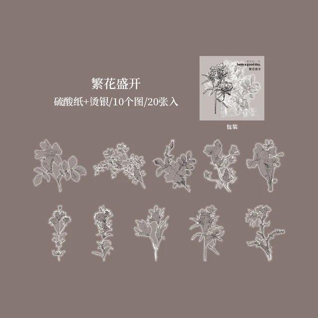 Silver Bronzed Flower Stickers - Journal Carnival