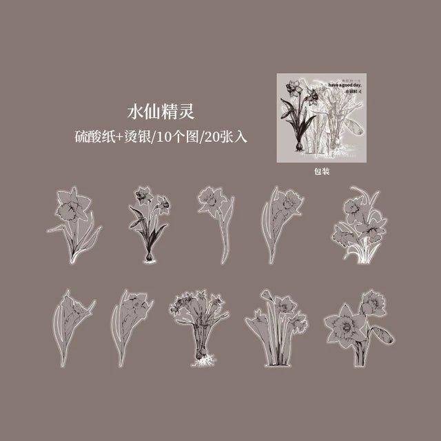 Silver Bronzed Flower Stickers - Journal Carnival