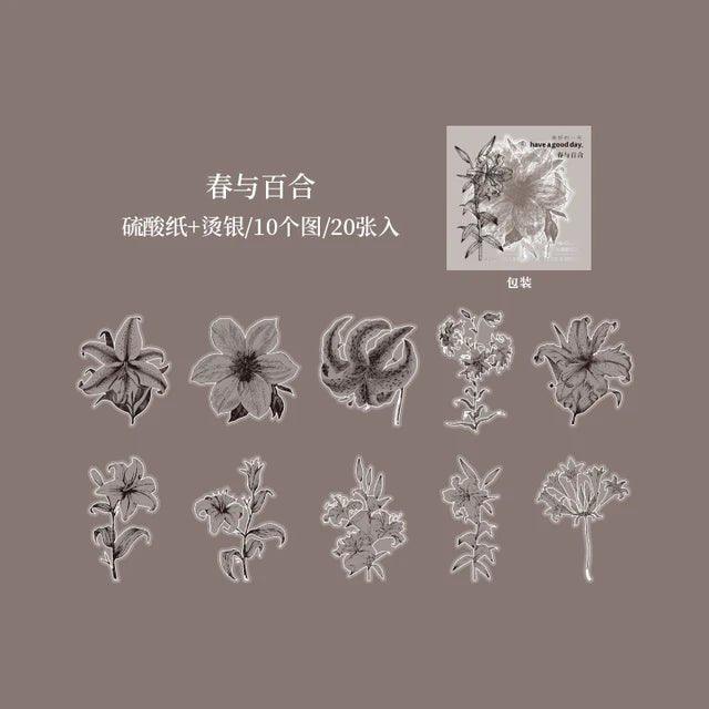 Silver Bronzed Flower Stickers - Journal Carnival