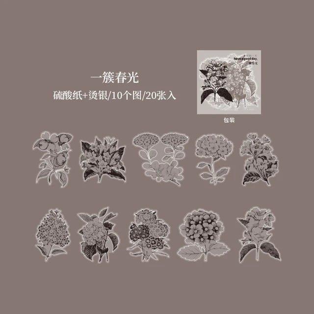 Silver Bronzed Flower Stickers - Journal Carnival